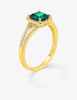 Bague en or jaune 375 ‰, émeraude et diamants synthétiques 0,24 ct SO OR