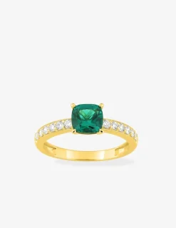 Bague en or jaune 375 ‰, émeraude et diamants synthétiques 0,26 ct SO OR