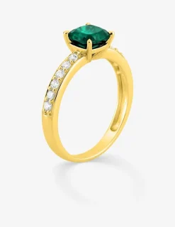 Bague en or jaune 375 ‰, émeraude et diamants synthétiques 0,26 ct SO OR