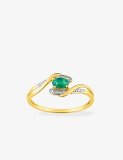 Bague en or jaune 375 ‰, émeraude et rhodium SO OR