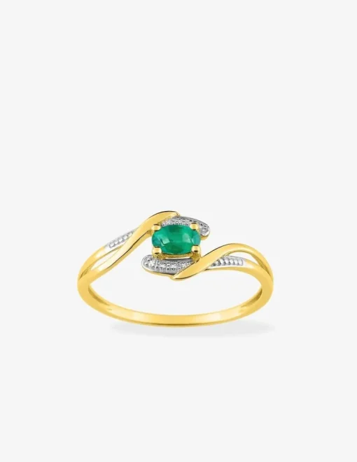 Bague en or jaune 375 ‰, émeraude et rhodium SO OR