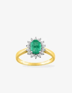 Bague en or jaune 375 ‰, rhodium, emeraude et oxydes de zirconium SO OR
