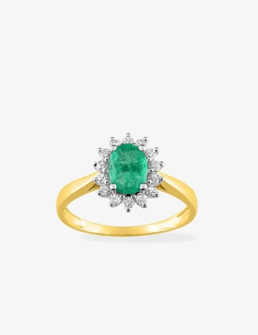 Bague en or jaune 375 ‰, rhodium, emeraude et oxydes de zirconium SO OR