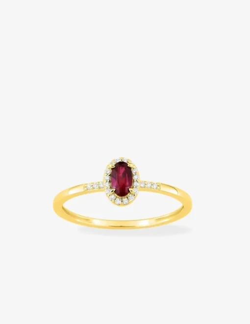 Bague en or jaune 375 ‰, rubis et diamants synthétiques 0,07 ct SO OR