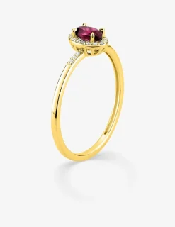 Bague en or jaune 375 ‰, rubis et diamants synthétiques 0,07 ct SO OR