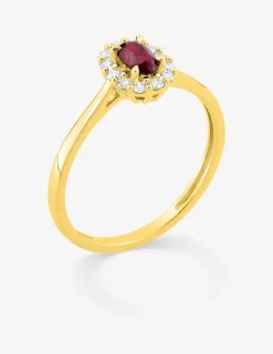 Bague en or jaune 375 ‰, rubis et diamants synthétiques 0,16 ct SO OR