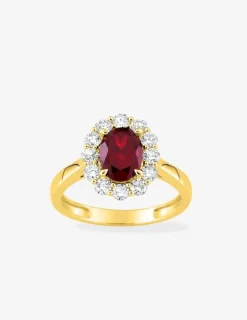 Bague en or jaune 375 ‰, rubis et diamants synthétiques 0,65 ct SO OR