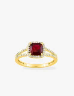Bague en or jaune 375 ‰, rubis et diamants synthétiques 0,24 ct SO OR