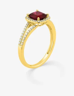 Bague en or jaune 375 ‰, rubis et diamants synthétiques 0,24 ct SO OR