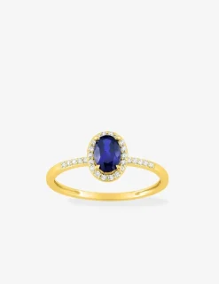 Bague en or jaune 375 ‰, saphir et diamants synthétiques 0,11 ct SO OR