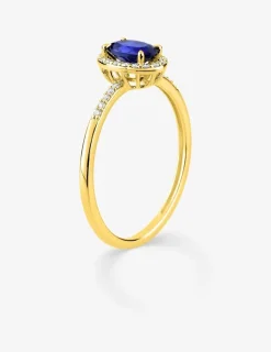 Bague en or jaune 375 ‰, saphir et diamants synthétiques 0,11 ct SO OR