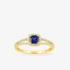 Bague en or jaune 375 ‰, saphir et diamants synthétiques 0,20 ct SO OR