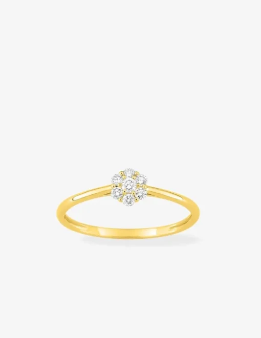 Bague en or jaune 375 ‰, sept diamants synthétiques 0,15 ct SO OR