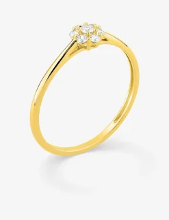 Bague en or jaune 375 ‰, sept diamants synthétiques 0,15 ct SO OR