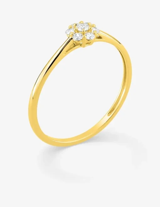 Bague en or jaune 375 ‰, sept diamants synthétiques 0,15 ct SO OR