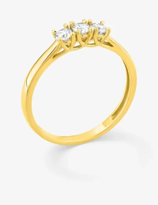 Bague en or jaune 375 ‰, trois diamants synthétiques 0,30 ct SO OR