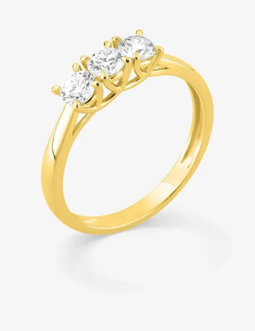 Bague en or jaune 375 ‰, trois diamants synthétiques 0,60 ct SO OR