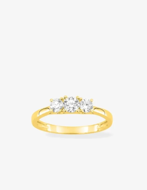 Bague en or jaune 375 ‰, trois diamants synthétiques 0,50 ct SO OR