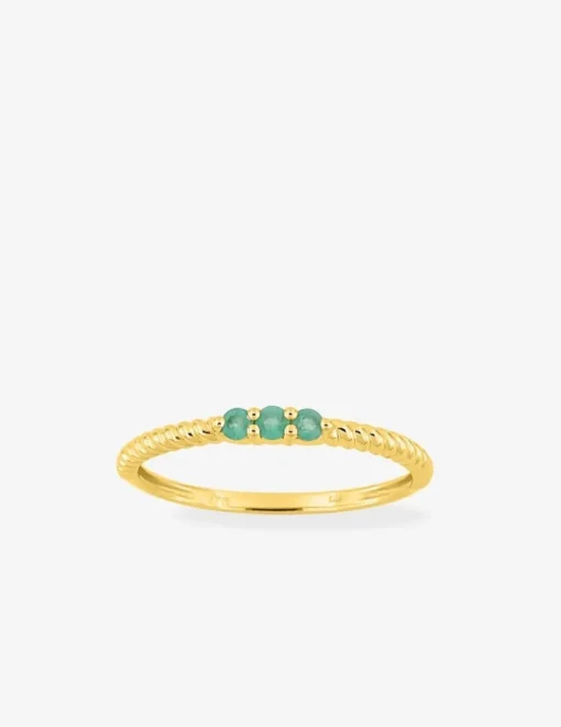 Bague en or jaune 375‰ émeraude trilogie torsadé SO OR