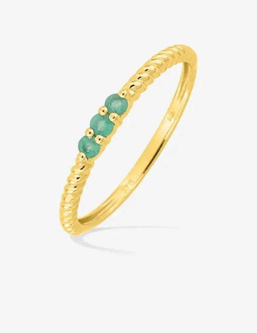 Bague en or jaune 375‰ émeraude trilogie torsadé SO OR