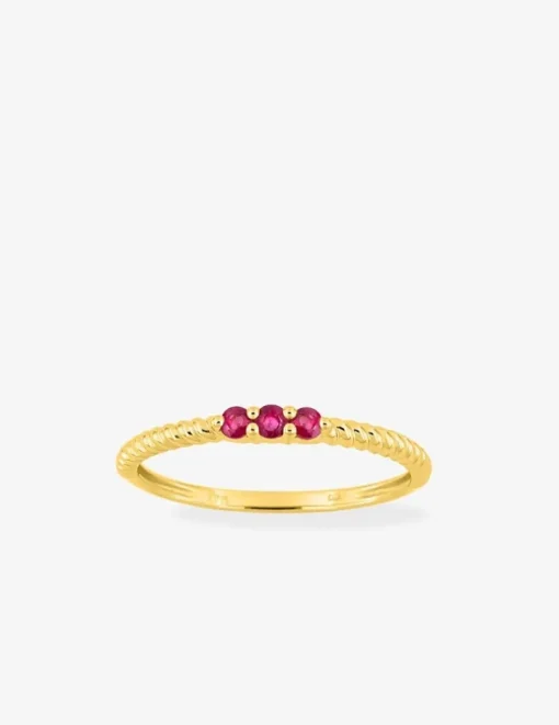 Bague en or jaune 375‰ rubis rose trilogie torsadée SO OR