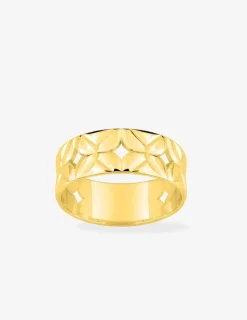 Bague en plaqué or jaune motifs découpes graphiques SO OR