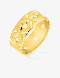 Bague en plaqué or jaune motifs découpes graphiques SO OR