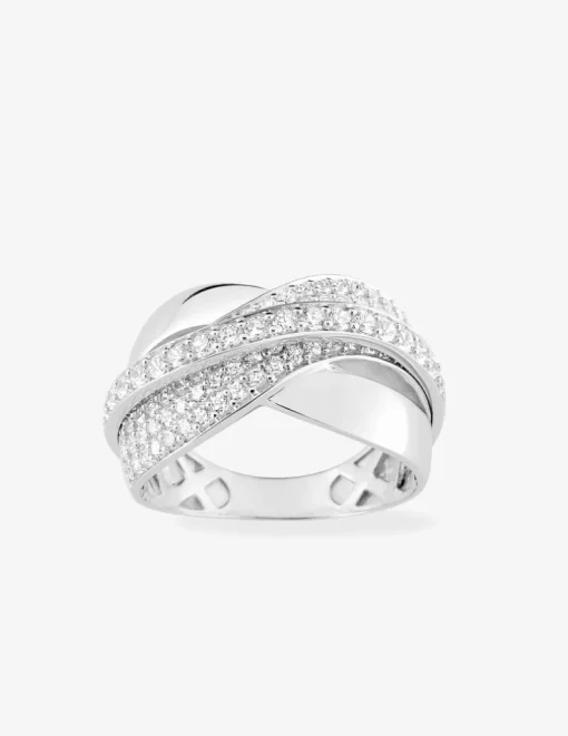 Bague enlacée or blanc 375‰ et oxyde de zirconium SO OR