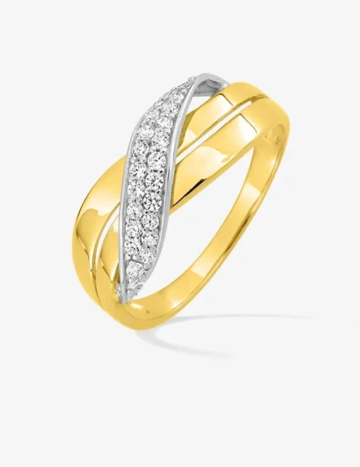Bague enlacée or jaune 375‰ et oxyde de zirconium SO OR