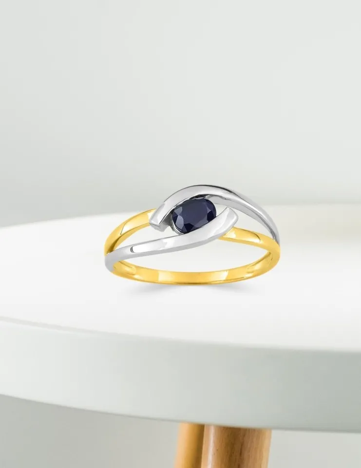 Bague enlacement bicolore, or 375‰ et saphir SO OR