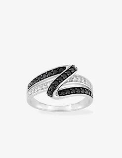 Bague entrelacée argent rhodié 925 ‰ et oxyde de zirconium blanc et noir SO OR