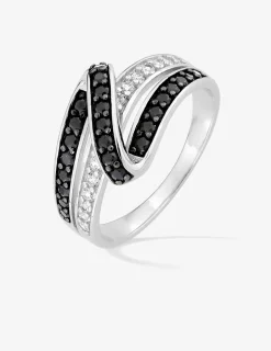 Bague entrelacée argent rhodié 925 ‰ et oxyde de zirconium blanc et noir SO OR