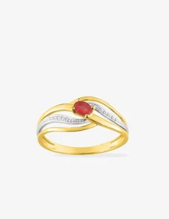 Bague entrelacs en or jaune 375‰ et rubis SO OR