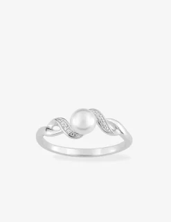 Bague fantaisie argent rhodié 925 ‰, oxyde de zirconium et perle 5 mm SO OR