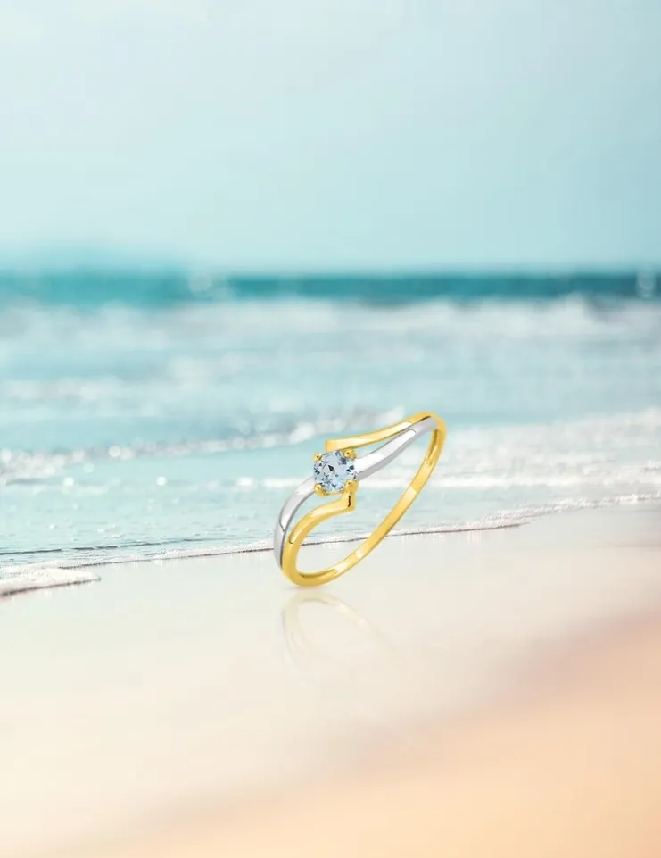 Bague fantaisie bicolore or 375‰, topaze et rhodié SO OR