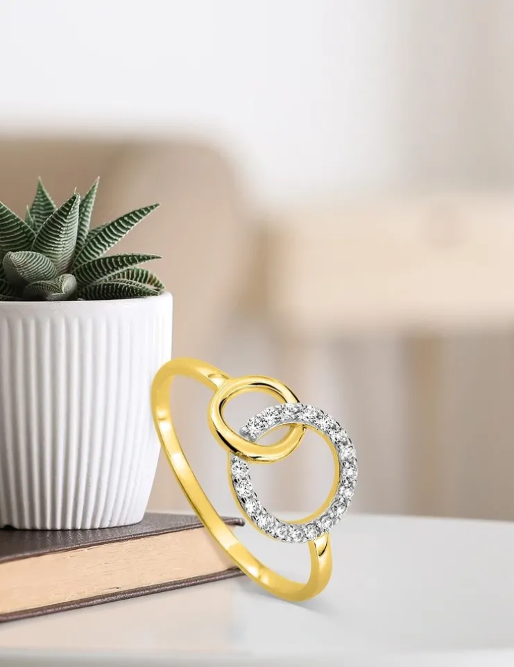 Bague fantaisie bicolore or 375 ‰ oxyde de zirconium SO OR