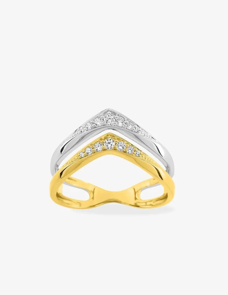 Bague fantaisie bicolore or 375 ‰ oxyde de zirconium SO OR