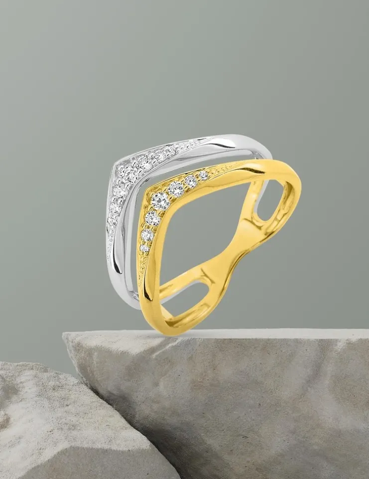 Bague fantaisie bicolore or 375 ‰ oxyde de zirconium SO OR