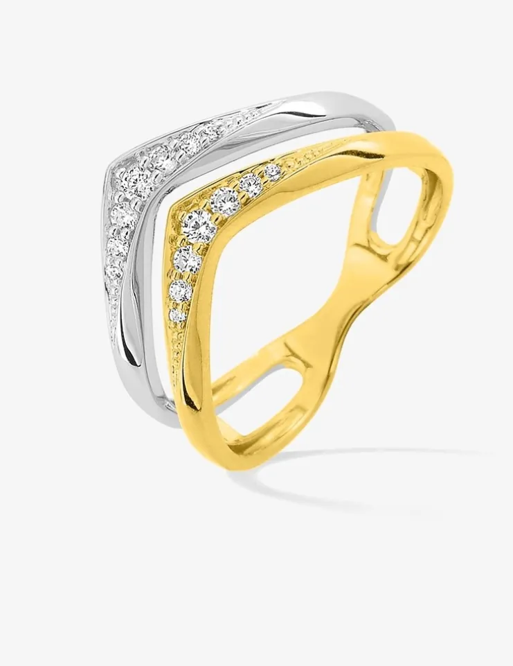 Bague fantaisie bicolore or 375 ‰ oxyde de zirconium SO OR