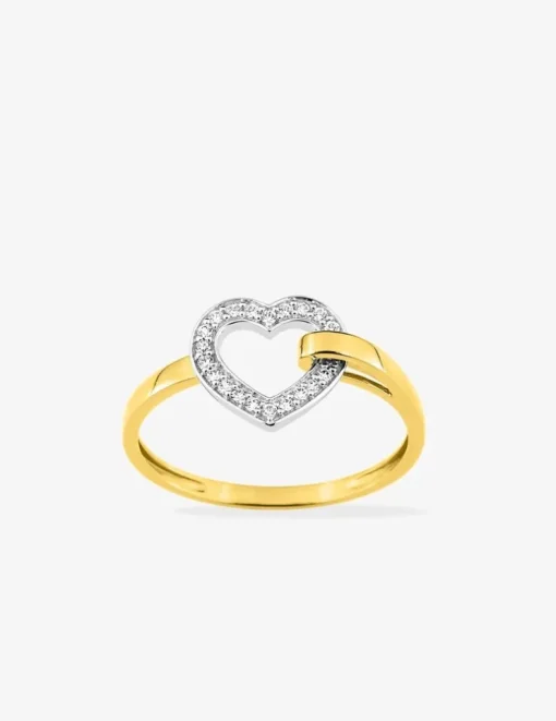 Bague fantaisie cœur bicolore or 375 ‰ oxyde de zirconium SO OR