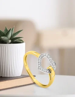 Bague fantaisie cœur bicolore or 375 ‰ oxyde de zirconium SO OR