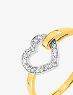 Bague fantaisie cœur bicolore or 375 ‰ oxyde de zirconium SO OR