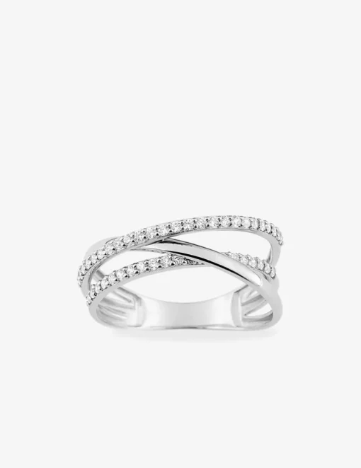 Bague fantaisie or blanc 375‰ et oxyde de zirconium SO OR