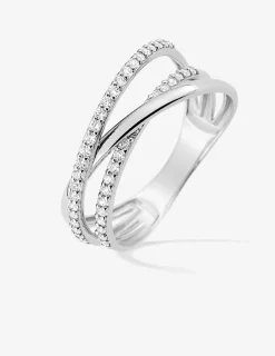 Bague fantaisie or blanc 375‰ et oxyde de zirconium SO OR