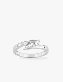 Bague fantaisie or blanc 375‰ et trilogie oxydes de zirconium SO OR