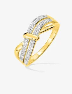 Bague fantaisie or jaune 375 ‰ oxyde de zirconium, rhodium SO OR