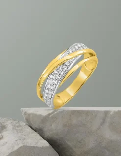 Bague fantaisie or jaune 375‰ rhodium et oxyde de zirconium SO OR