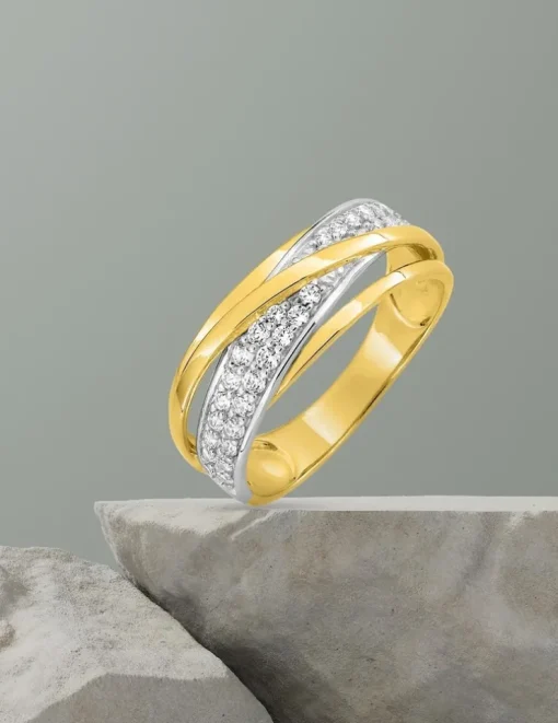 Bague fantaisie or jaune 375‰ rhodium et oxyde de zirconium SO OR