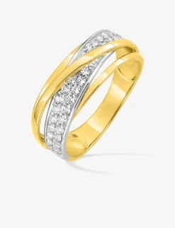 Bague fantaisie or jaune 375‰ rhodium et oxyde de zirconium SO OR