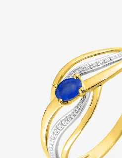 Bague fantaisie or jaune 375‰, rhodium et saphir SO OR